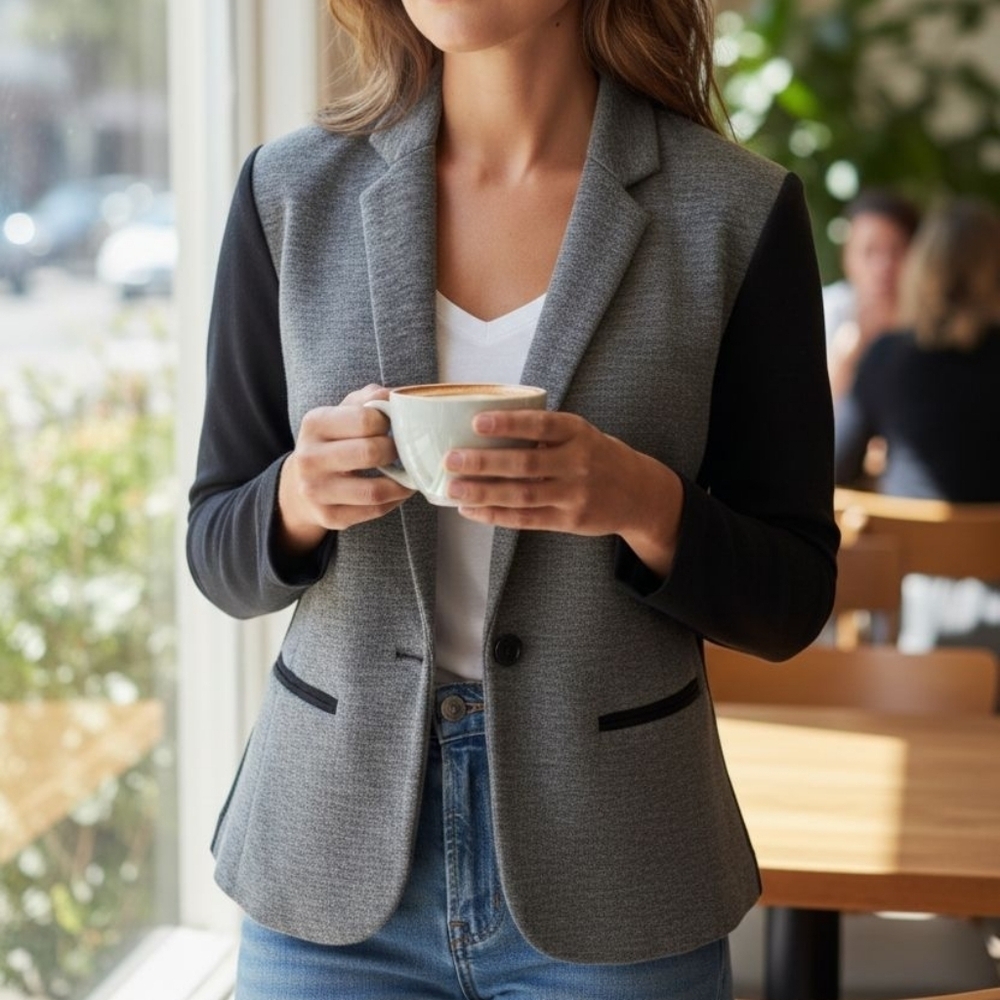 J. Crew Wool Blend Contrast Womens Blazer Size 6 Gray/Blue Sleeves